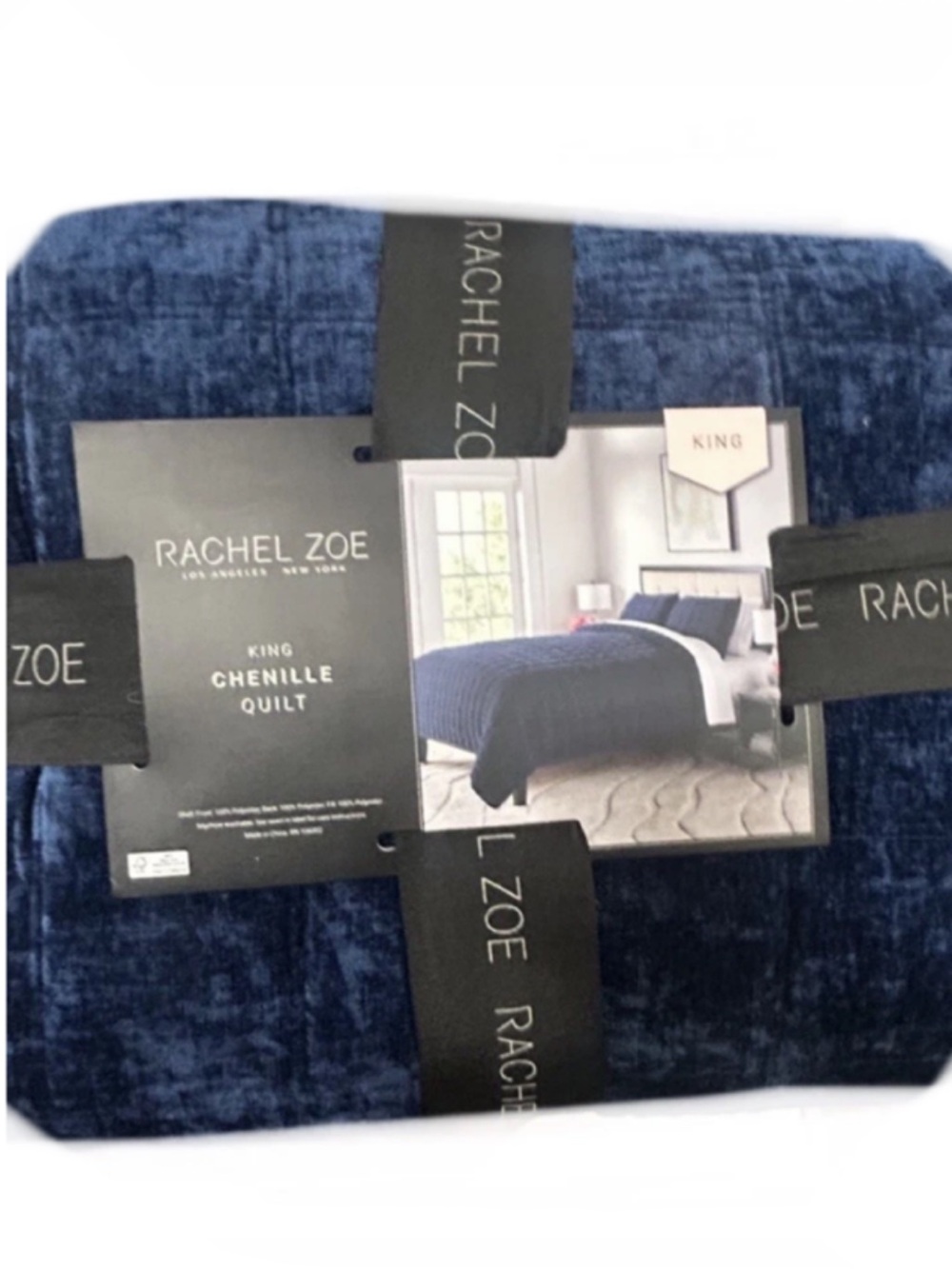 Rachel Zoe Chenille Blue King Quilt 106”x92”